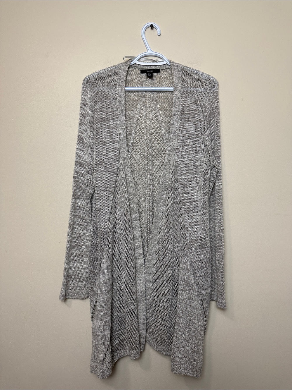 Tahari Light Gray Open-Front Knit Cardigan size 1X
